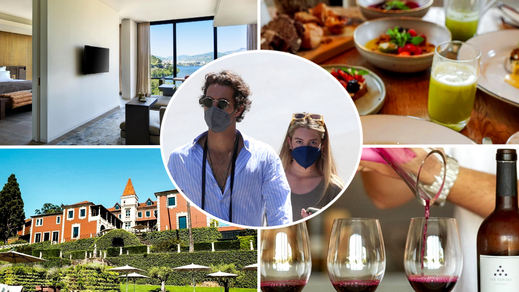 Beltrán Lozano y Daniela Figo y algunas localizaciones del hotel donde se alojan, en un montaje de JALEOS.