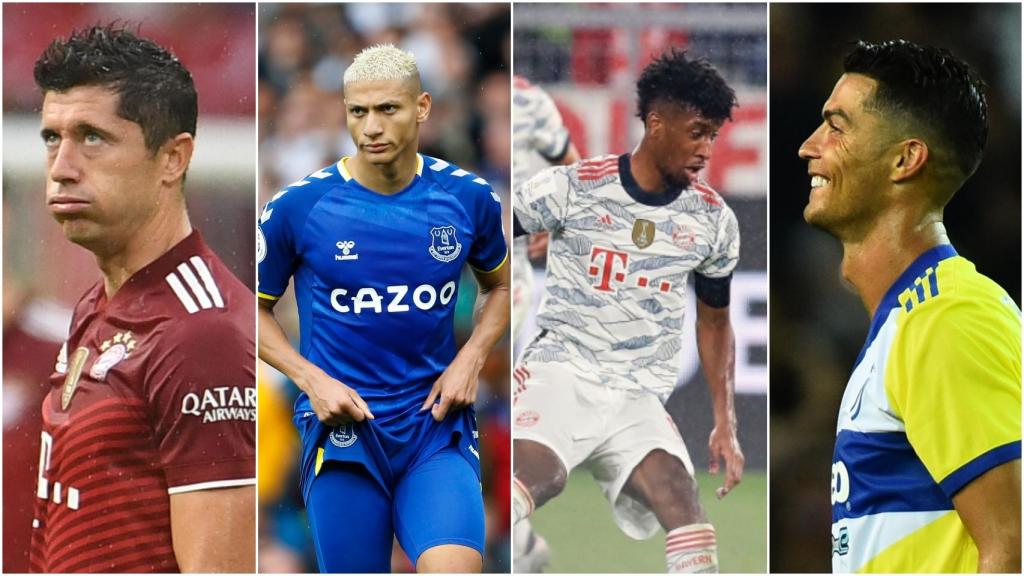 Lewandowski, Richarlison, Coman y Cristiano Ronaldo, en un collage