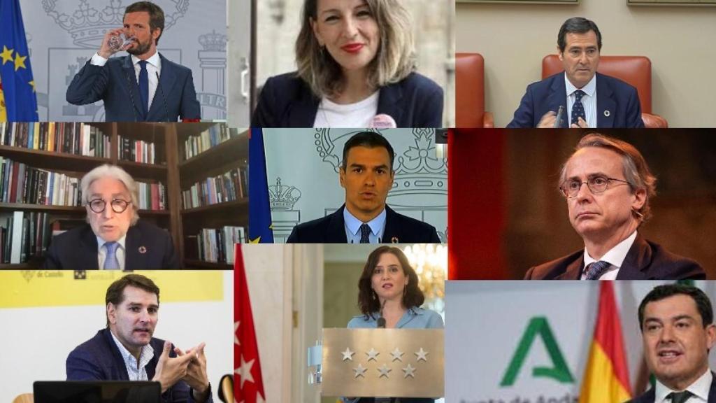 Pablo Casado, Yolanda Díaz, Antonio Garamendi, Josep Sánchez Llibre, Pedro Sánchez, Javier Faus, Manuel de la Rocha, Isabel Díaz Ayuso y Juanma Moreno.