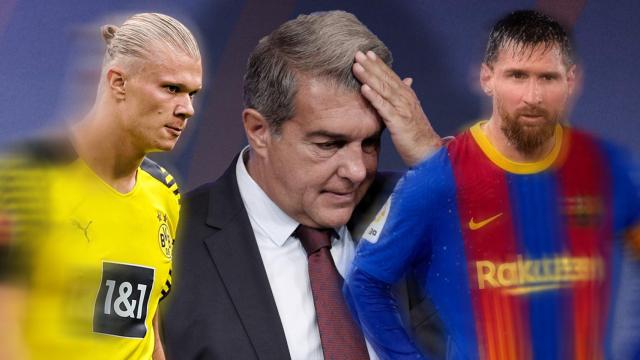 Haaland, Laporta y Messi