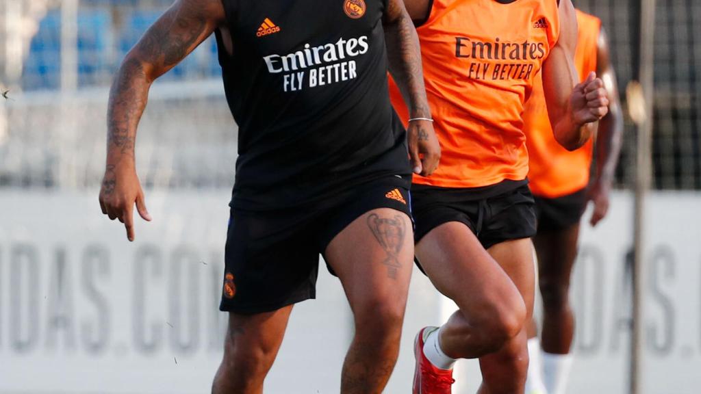 Marcelo entrenando con el Real Madrid