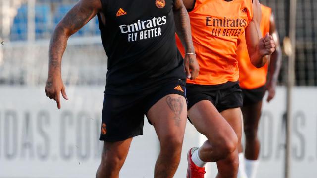 Marcelo entrenando con el Real Madrid