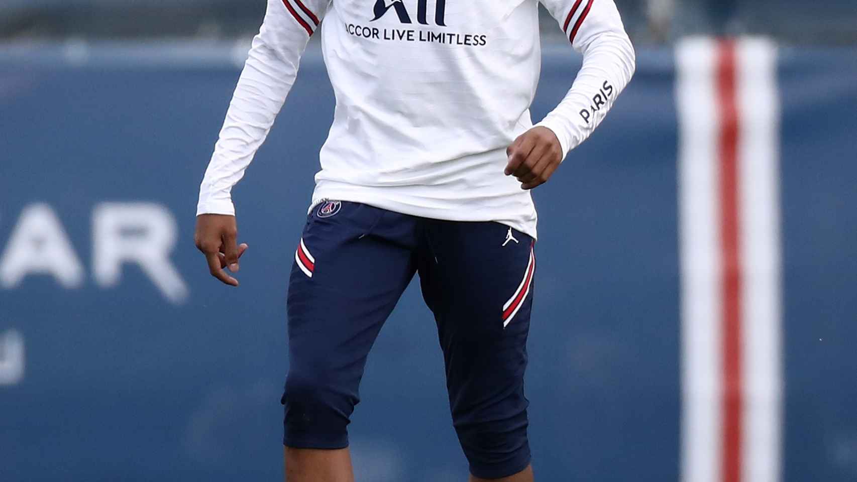 Kylian Mbappé, en un entrenamiento del PSG en la temporada 2021/2022