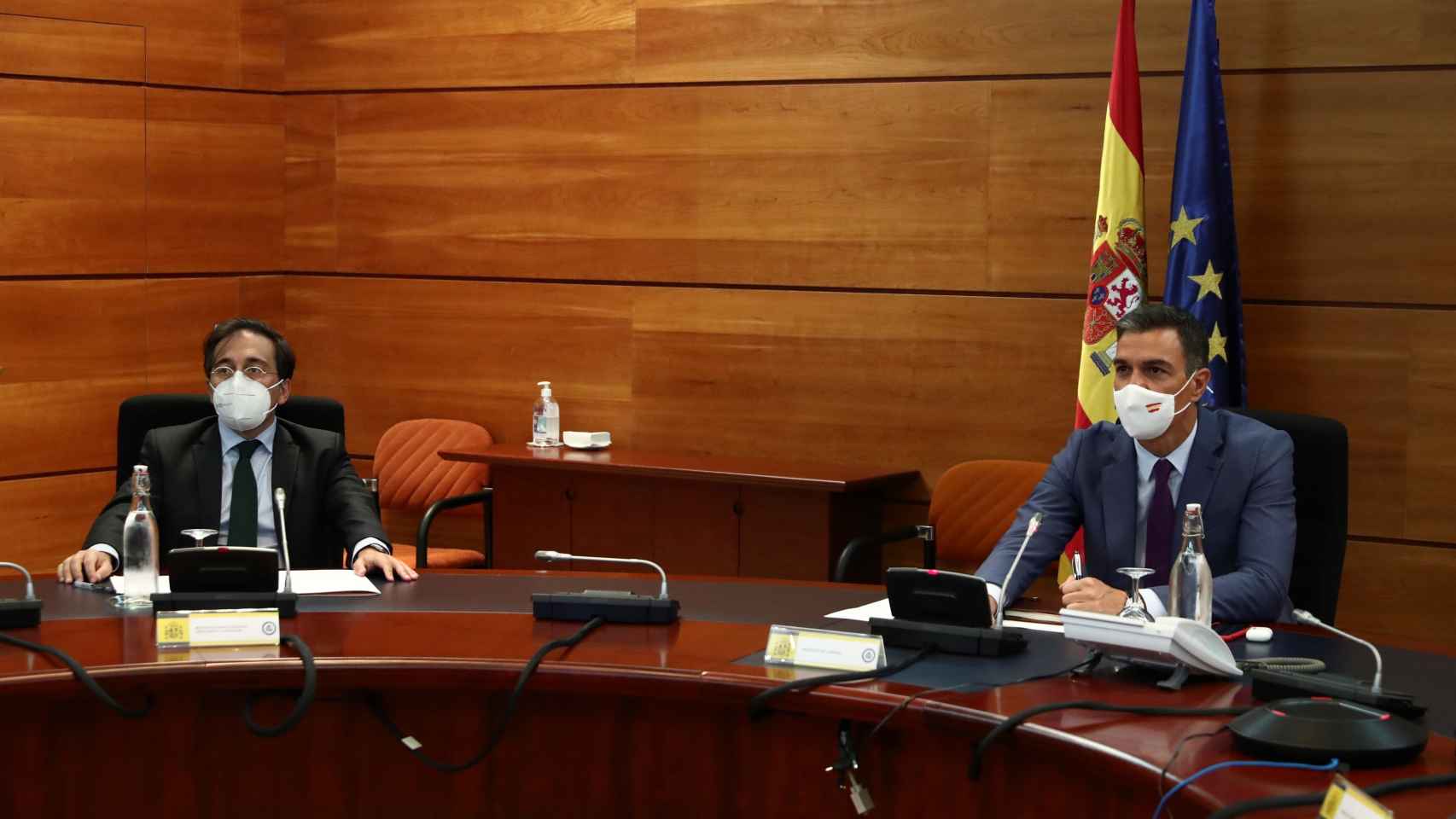 José Manuel Albares y Pedro Sánchez en una reunión del Gobierno.