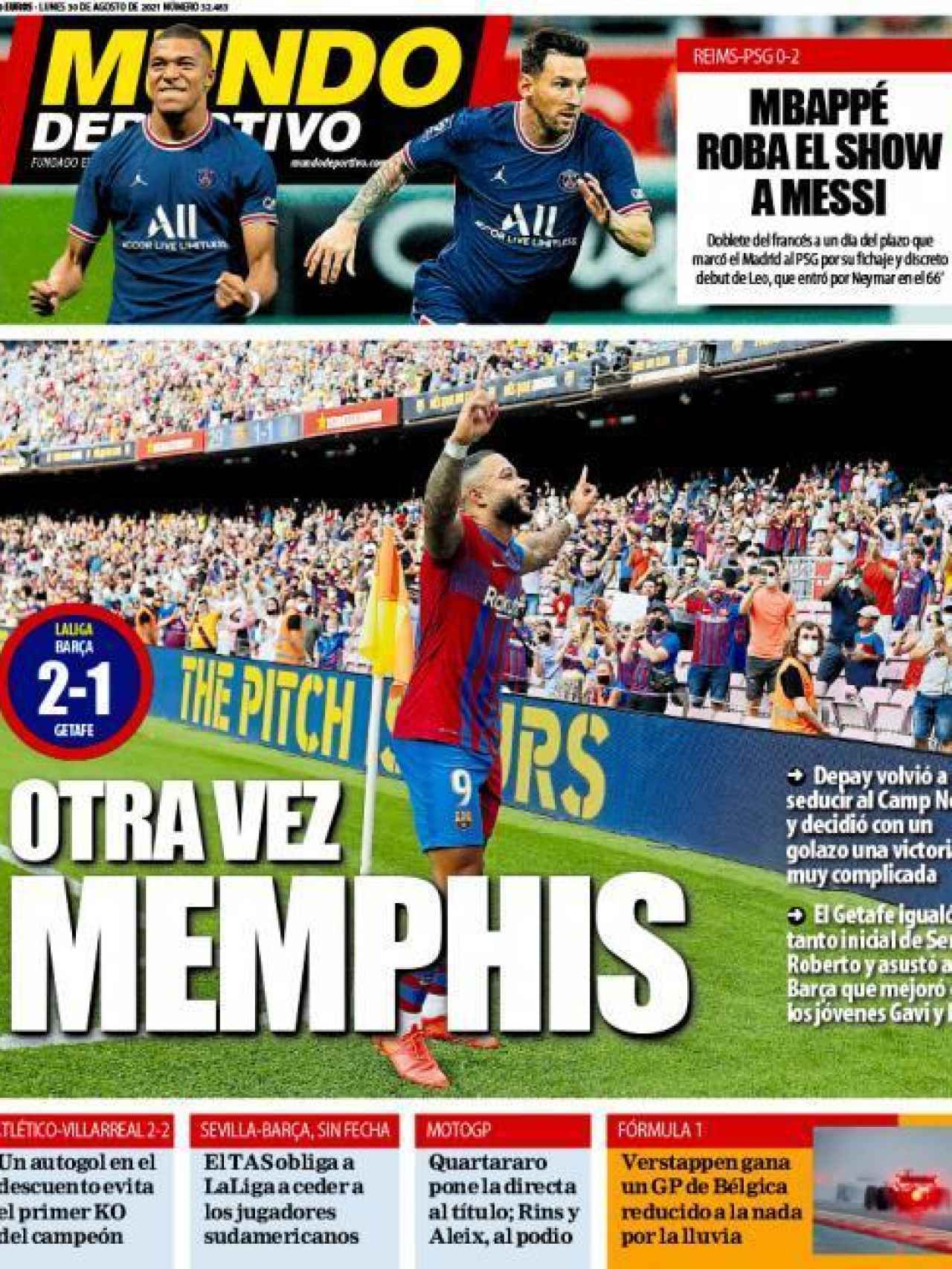 La portada del diario Mundo Deportivo (30/08/2021)