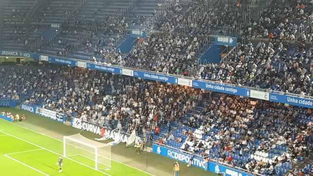 La grada de Marathon de Riazor, durante un partido ante el Celta B.