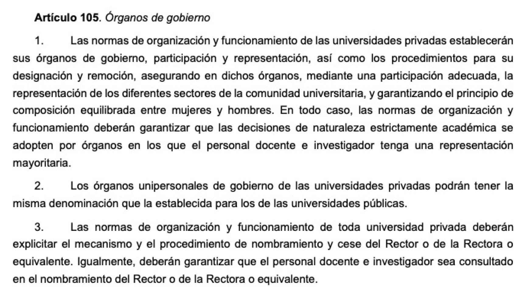 Extracto del borrador de la Ley Orgánica del Sistema Universitario (LOSU).