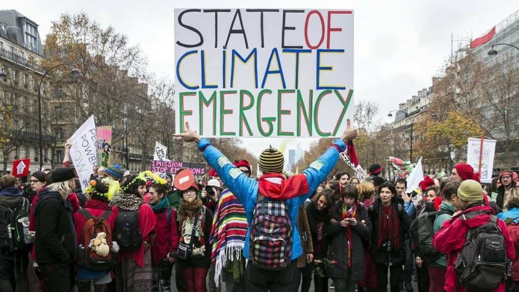 Un manifestante durante la COP21 de París en 2015.