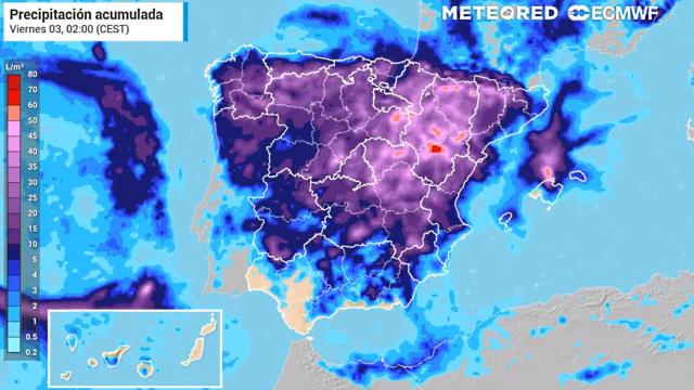 Precipitación acumulada prevista para la primera semana de semptiebre 2021. METEORED.