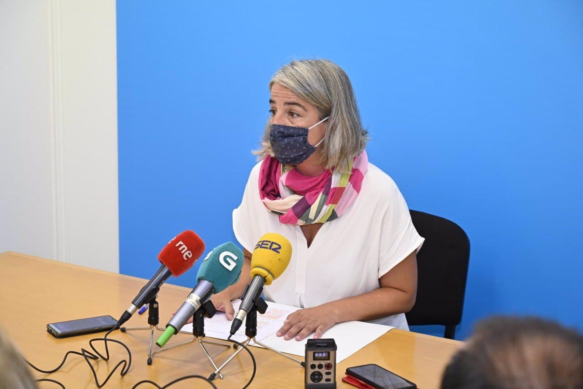 La portavoz de la Marea Atlántica, María García, en rueda de prensa