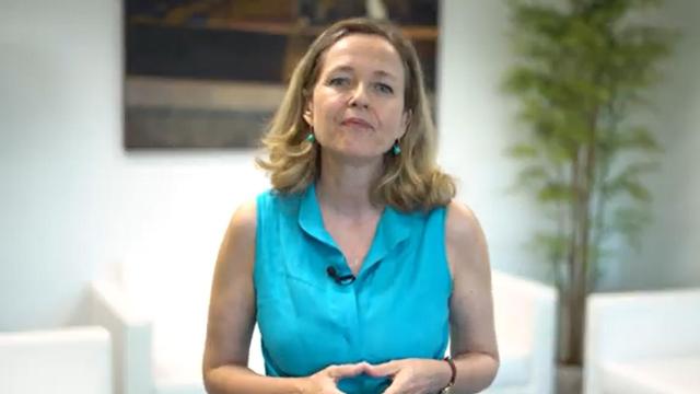 La vicepresidenta Nadia Calviño, durante su intervención por videoconferencia en el encuentro de Ametic.