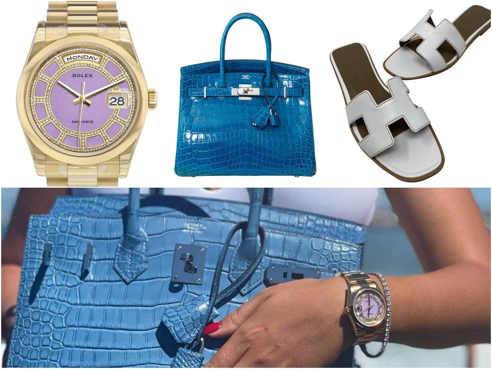 Reloj de Rolex y bolso y sandalias de Hermès.