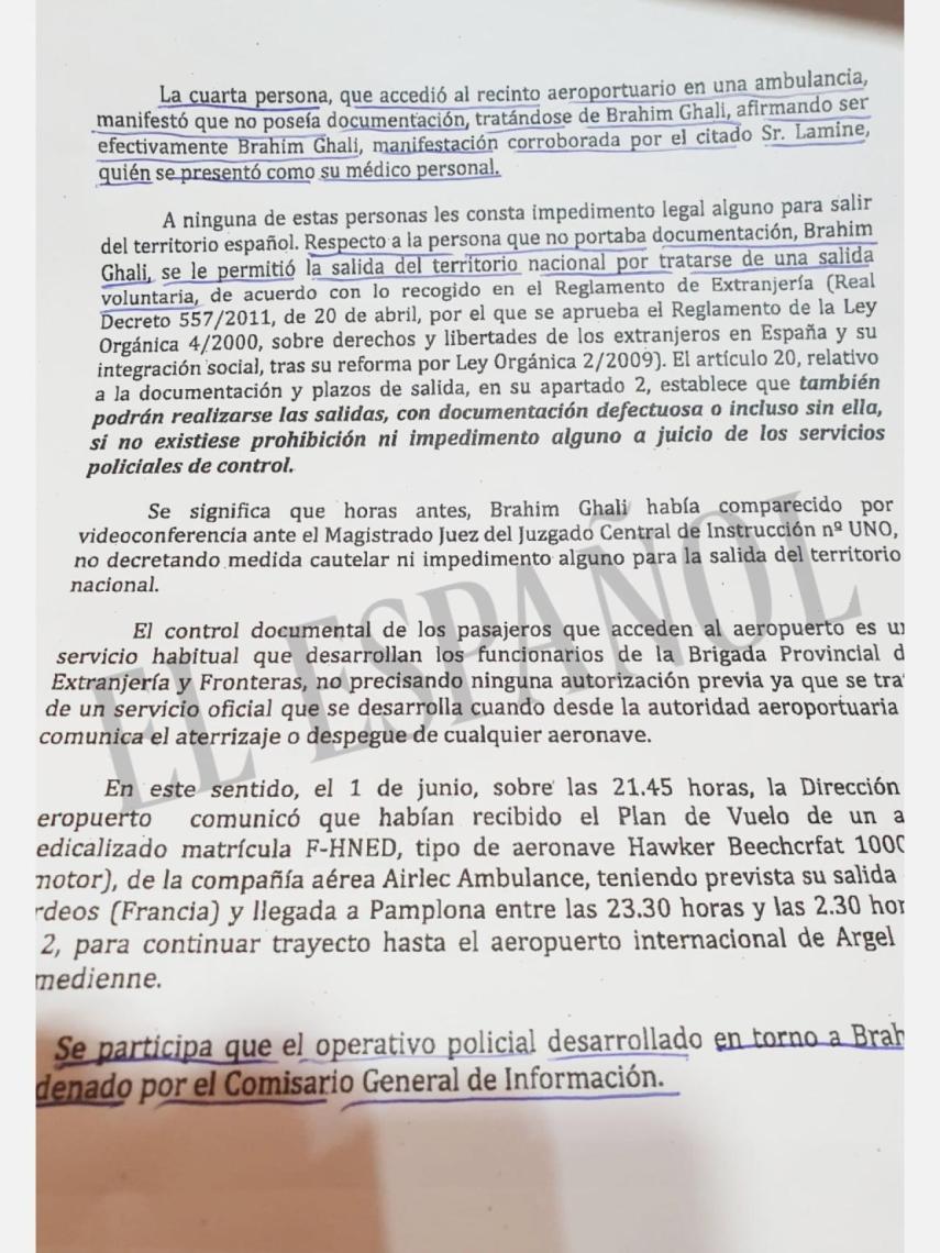 Fragmento del informe de la Jefatura Superior de Policía de Navarra.