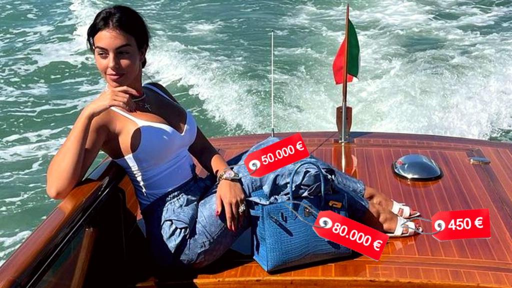 Georgina Rodríguez con bolso y sandalias de Hermès y reloj de Rolex.