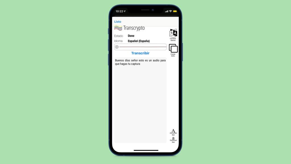Una transcripción de un audio de WhatsApp.