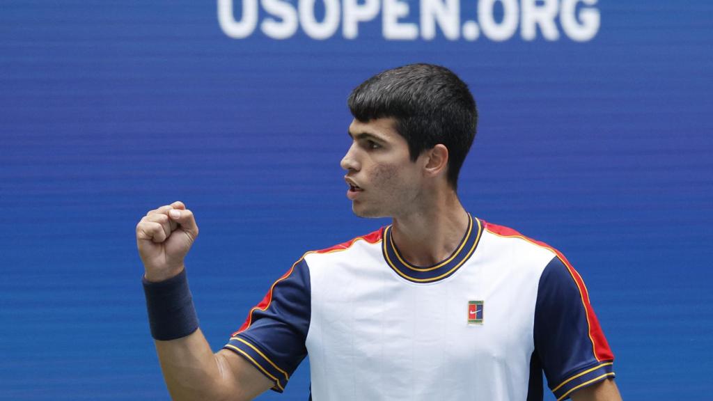 Carlos Alcaraz celebra un punto en el US Open