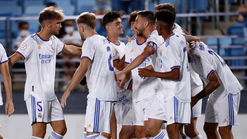 El Real Madrid Castilla celebra un gol ante el San Fernando