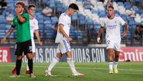 Miguel Gutiérrez celebra su gol con el Real Madrid Castilla ante el San Fernando