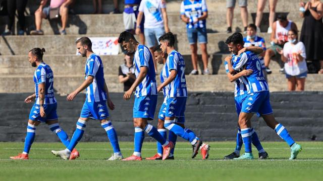 Celebración del gol del Deportivo ante el Tudelano