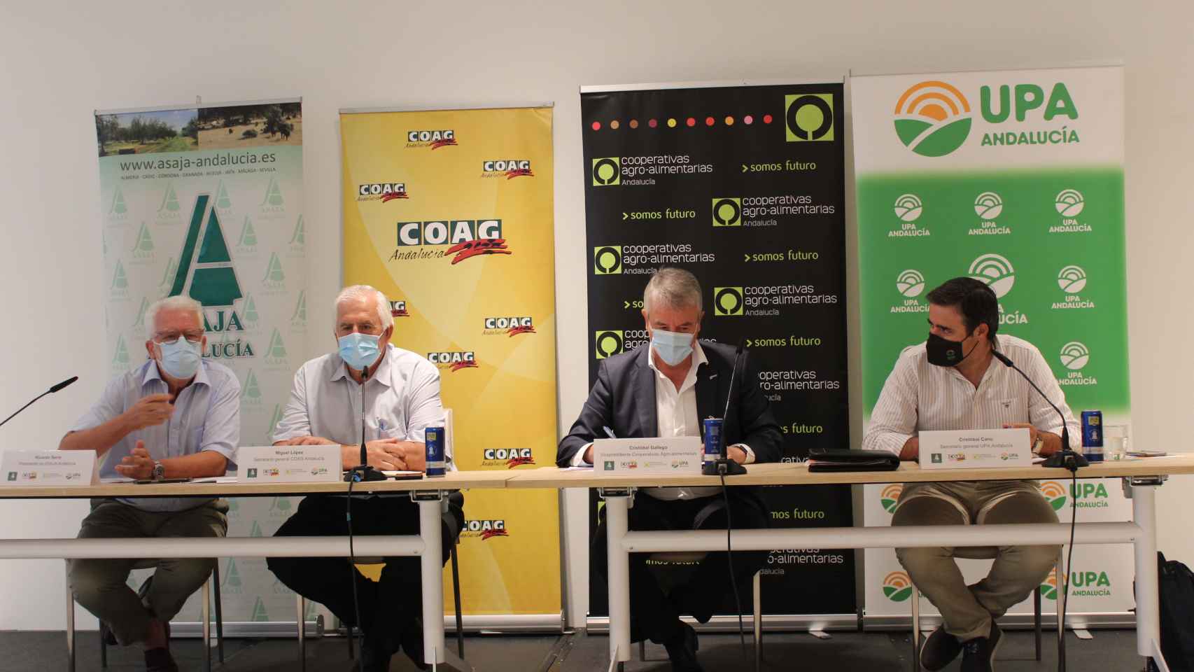 Rueda de prensa de Ricardo Serra (ASAJA), Miguel López (COAG), Cristóbal Gallego (Cooperativas Agro-alimentarias) y Cristóbal Cano (UPA).