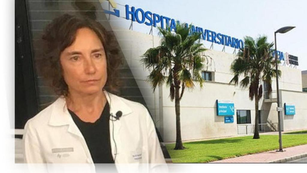 Pilar Santos, con la imagen de fondo del Hospital de Torrevieja.