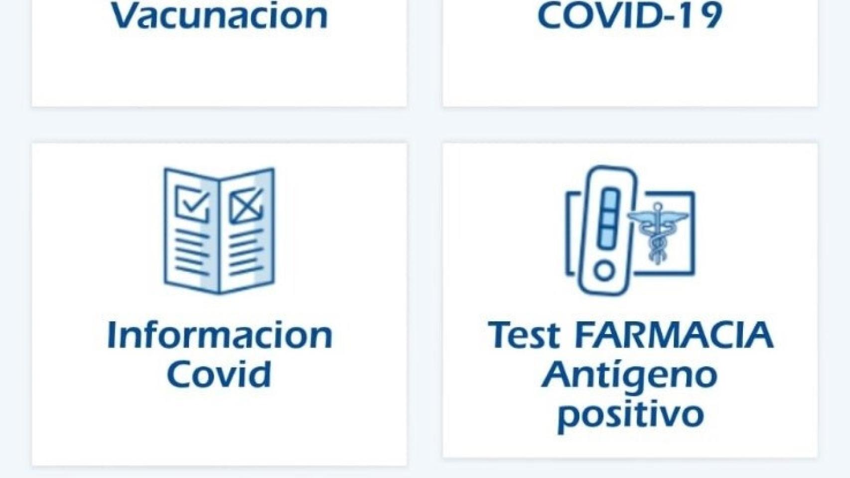 Opción para solicitar auto cita para la vacunación contra la COVID-19 en la app Sacyl Conecta.