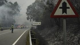 Agentes forestales trabajan en las tareas de extinción de incendios en Ribas de Sil.