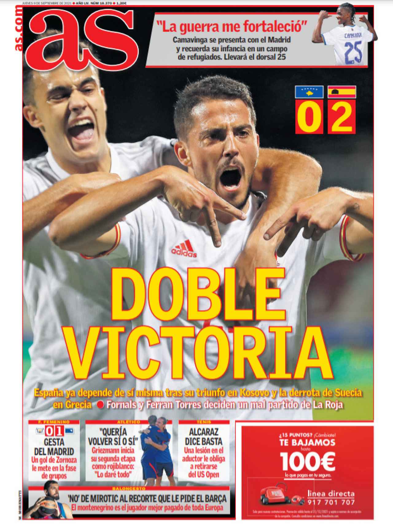 La portada del diario AS (09/09/2021)