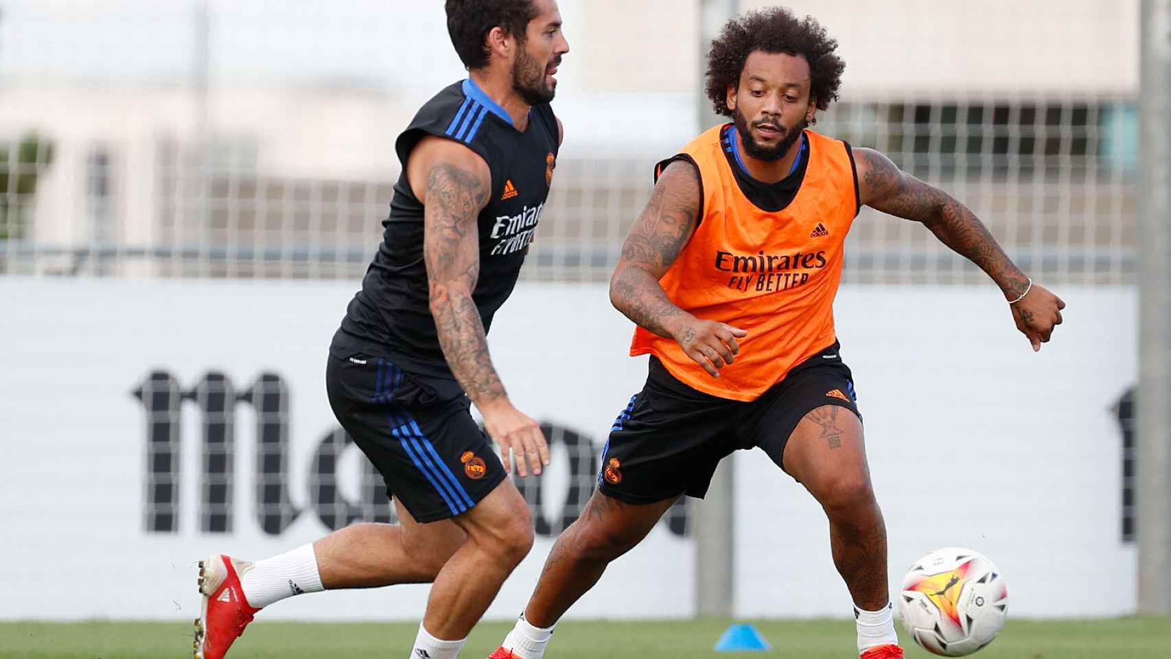 Isco Alarcón y Marcelo, durante un entrenamiento del Real Madrid