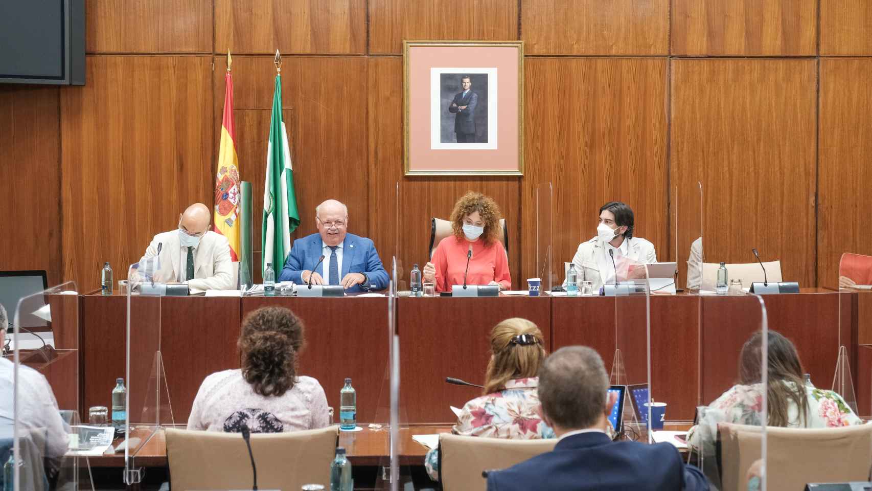 El consejero de Sanidad, Jesús Aguirre, durante su comparecencia en el Parlamento andaluz,