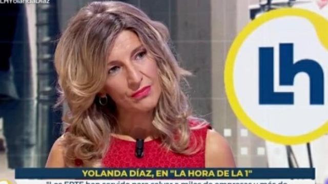 La vicepresidenta segunda del Gobierno y ministra de Trabajo, Yolanda Díaz, este viernes en TVE.