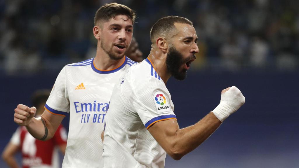 Karim Benzema celebra su gol al Celta de Vigo