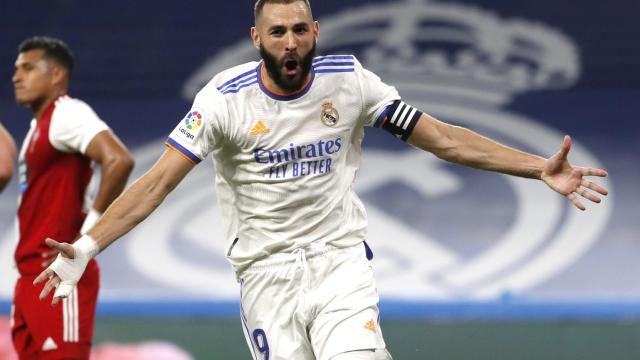 Karim Benzema celebra su gol al Celta de Vigo