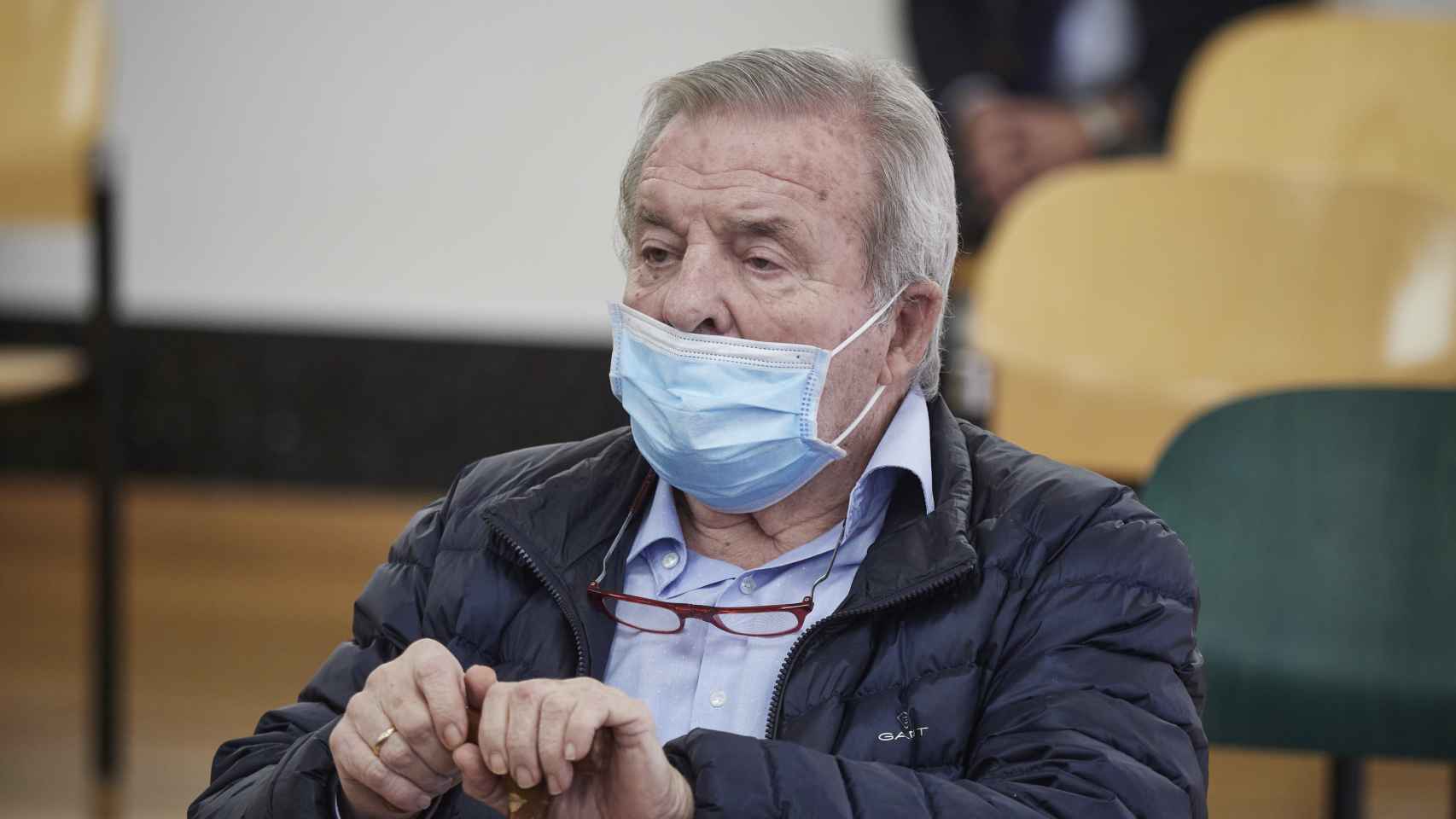 El expresidente del Club Atlético Osasuna Pachi Izco, el día de la reanudación de su juicio, en el Palacio de la Justicia de Pamplona
