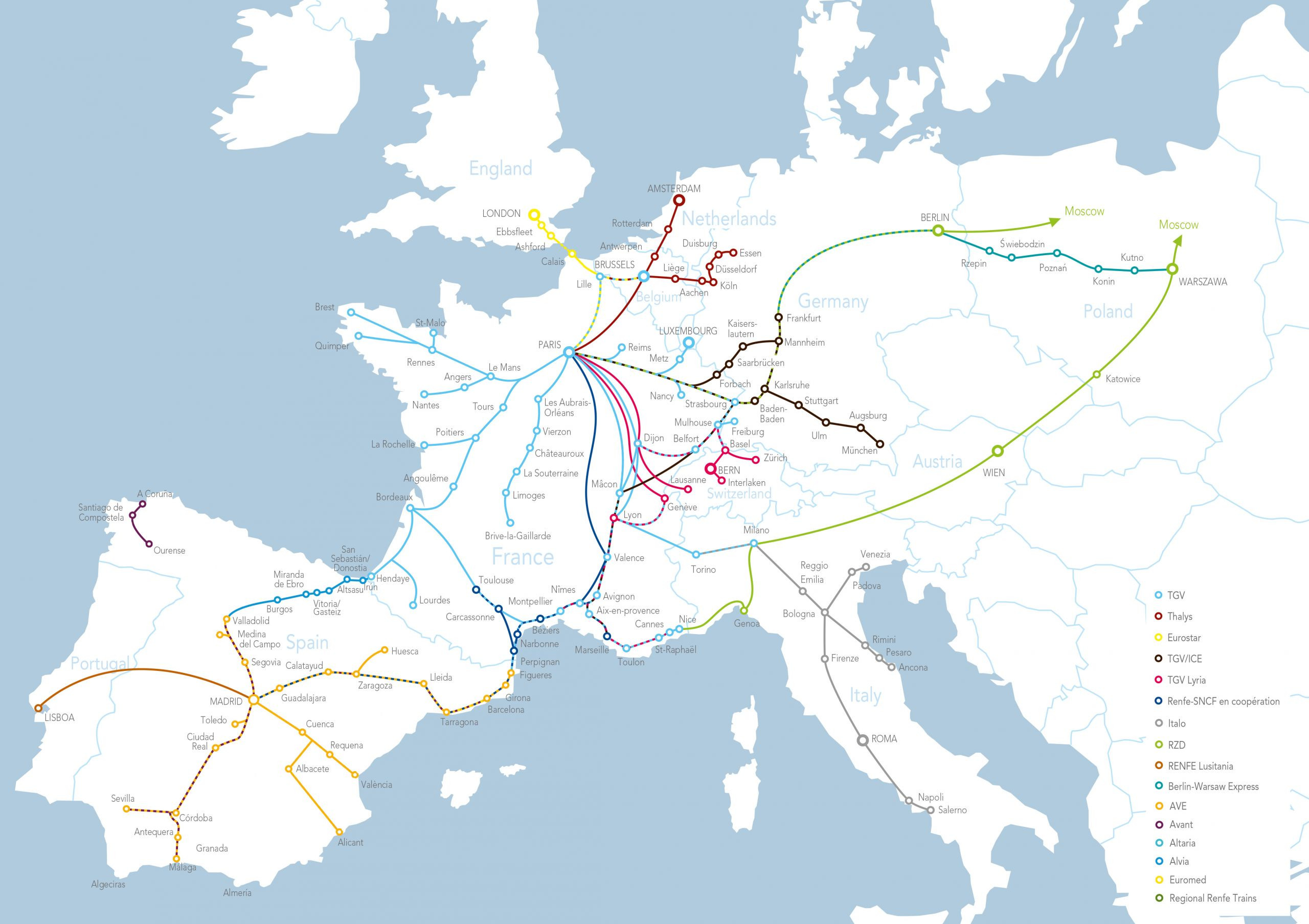 Mapa de servicios de Alta Velocidad en Europa
