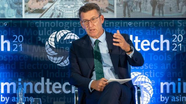 Alberto Núñez Feijóo durante el acto de inauguración de la feria Mindtech 2021 en Vigo.