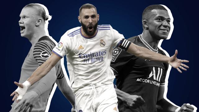 Haaland, Benzema y Mbappé