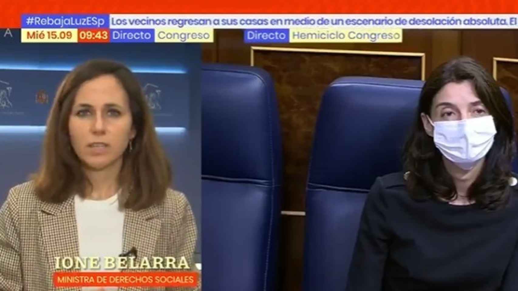 La ministra de Derechos Sociales y Agenda 2030, Ione Belarra, este miércoles en Antena 3.