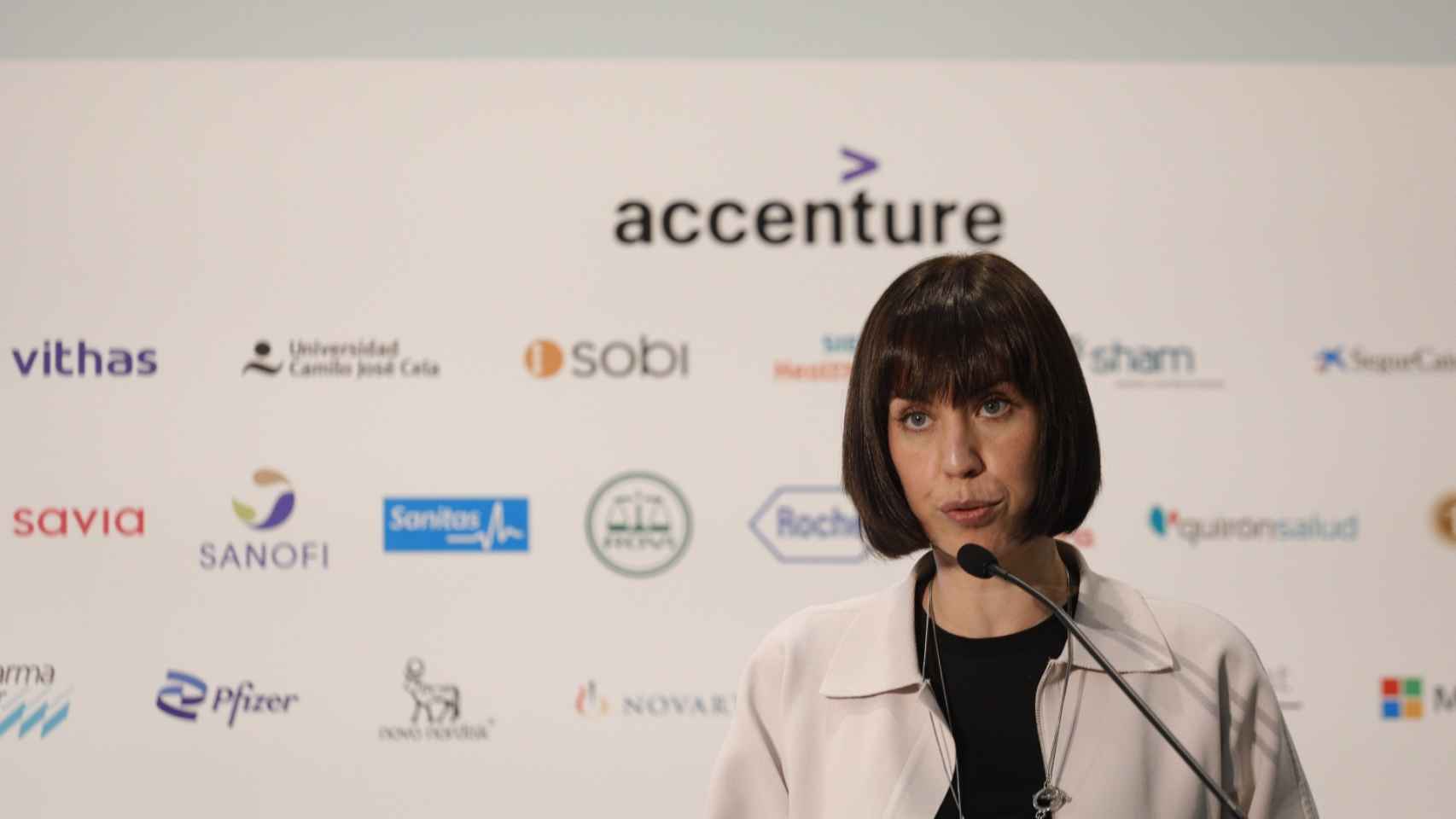 Diana Morant, ministra de Ciencia e Innovación, durante su intervención en la clausura del II Simposio del Observatorio de la Sanidad.