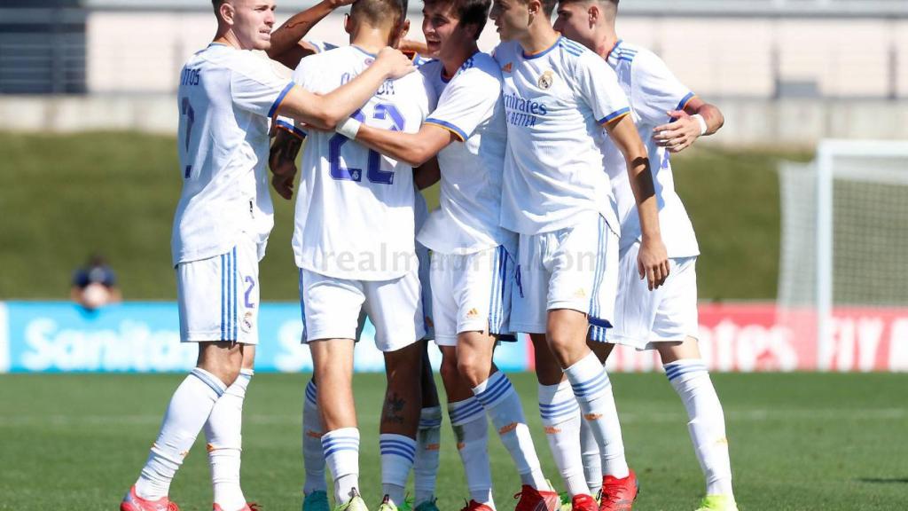 El Real Madrid Castilla celebra un gol