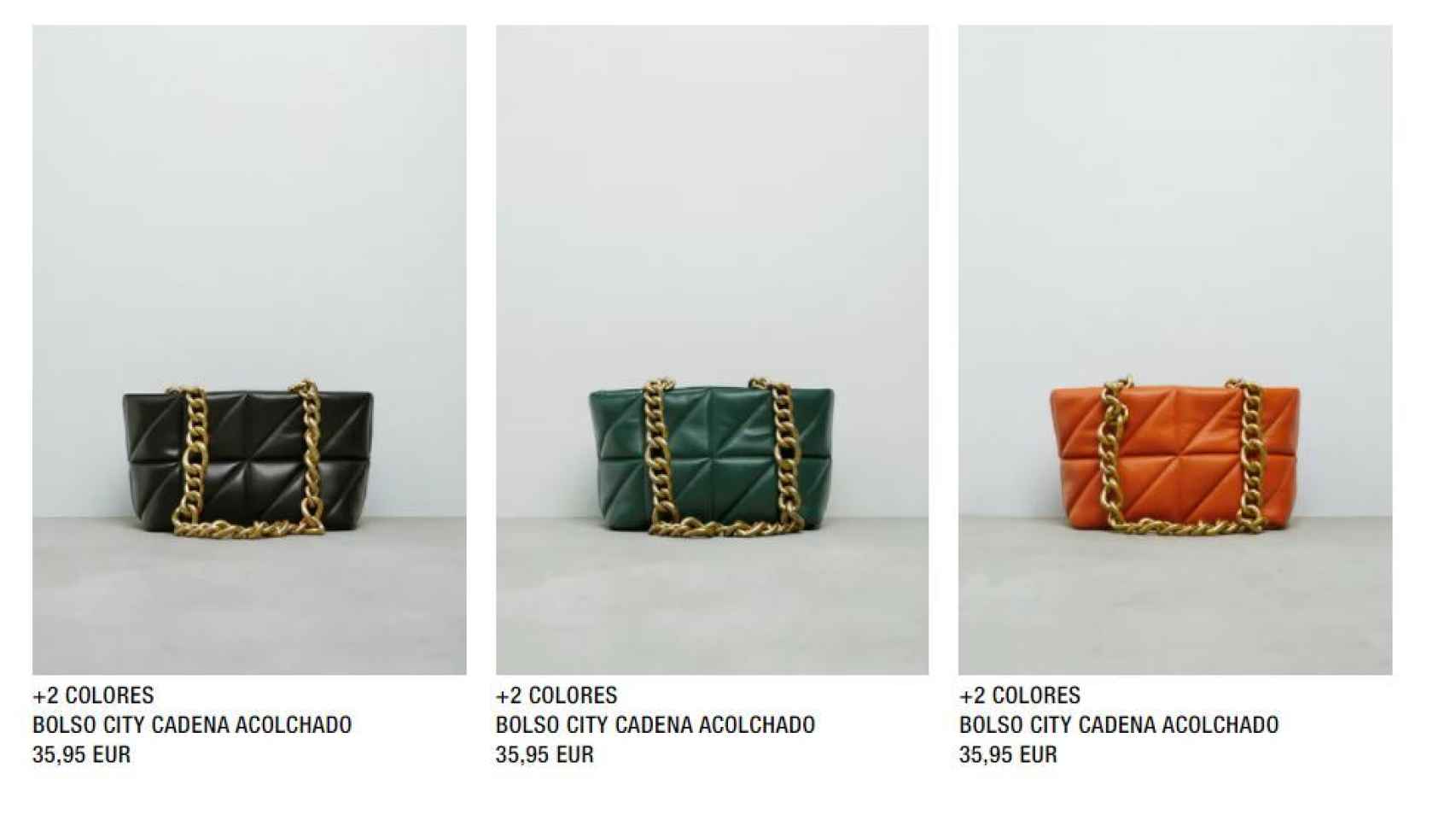 Bolsos acochados de Zara en diferentes colores.