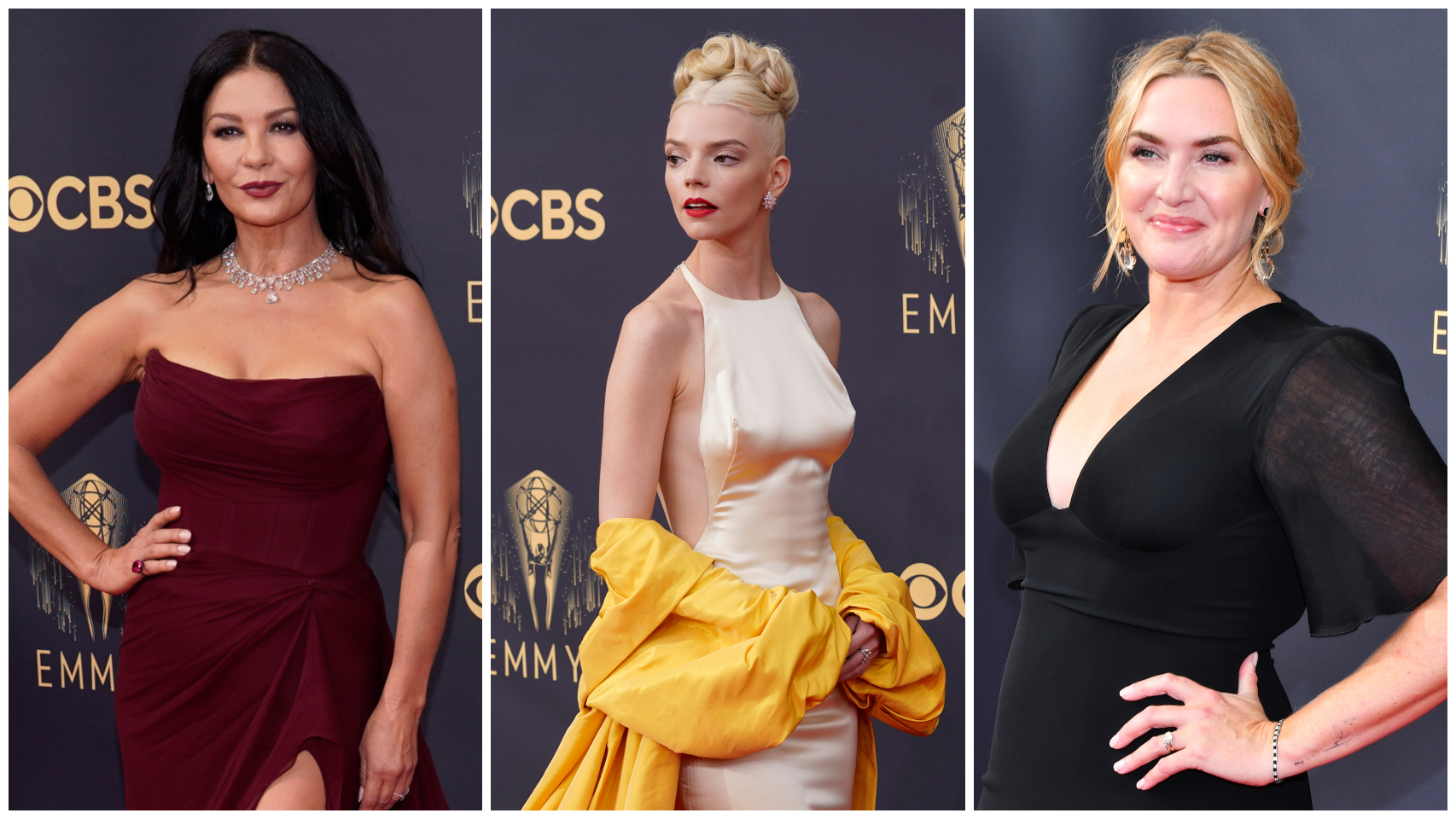 Catherine Zeta-Jones, Anya Taylor-Joy y Kate Winslet, en su llegada a los premios Emmy.