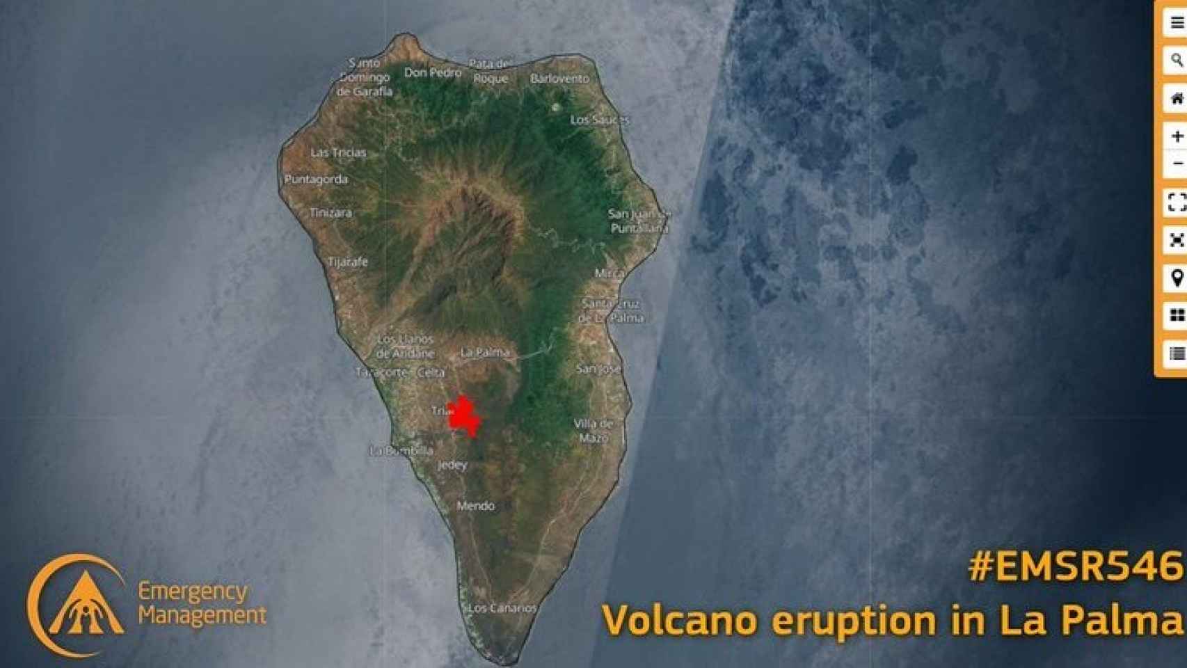Vista aérea de la erupción del volcán en La Palma.