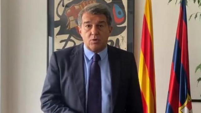 Joan Laporta, durante el vídeo de un mensaje institucional