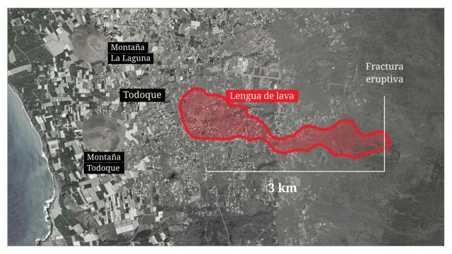 Evolución de la lengua de lava hasta el momento.