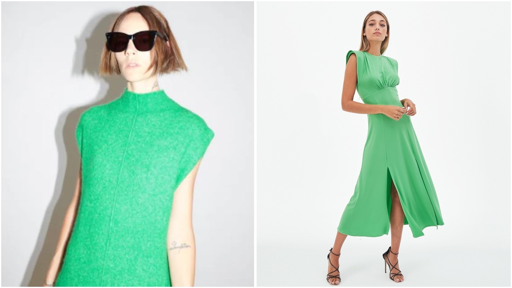 Modelo vestida de Zara, a la derecha y modelo vestida de Claro, a la izquierda.