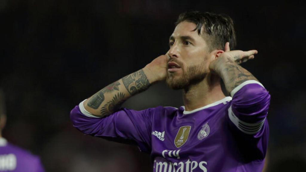 Sergio Ramos, celebrando un gol con el Real Madrid ante el Sevilla