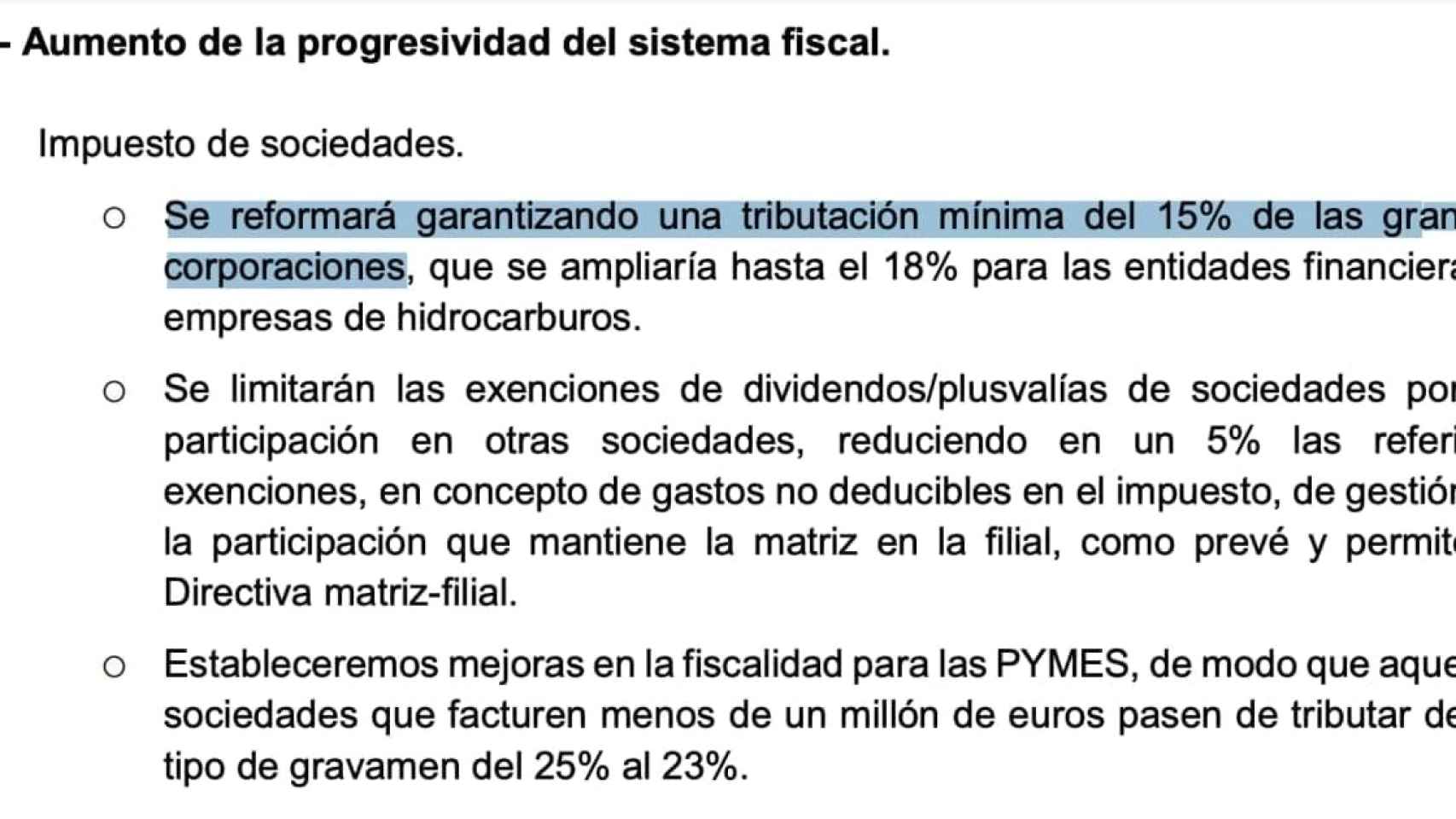 Extracto del capítulo fiscal en el programa de coalición entre PSOE y Unidas Podemos.