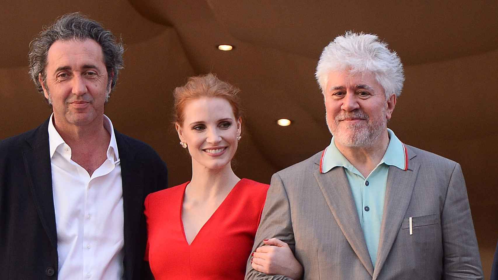 Con Pedro Almodóvar y Jessica Chastain en Cannes.