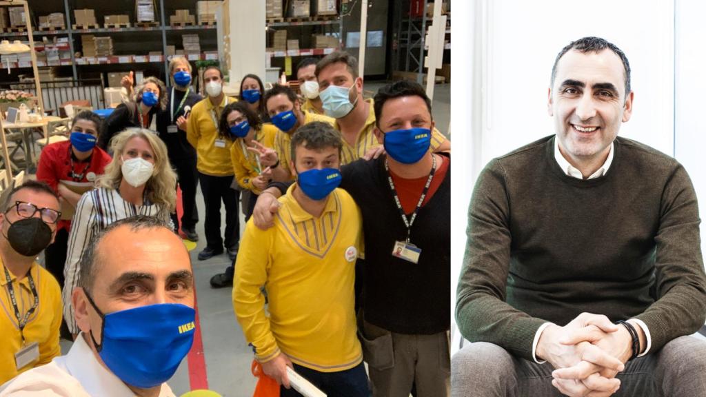 Foto 'selfie' de Nurettin junto a parte de la plantilla de IKEA en España y una foto como nuevo CEO.